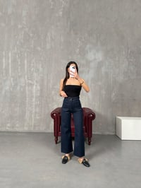 Rasa Lacivert Cep Detaylı Yüksek Bel Kesik Paça JeanGausDENİM PANTOLONGU100503