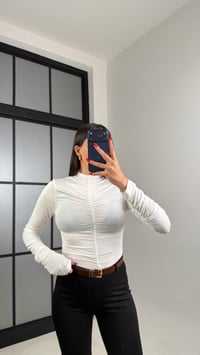 Beyaz Drape Detaylı Transparan Bluz GAUS-01005GAUSBLUZGAUS-01005