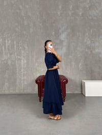 Lacivert V Yaka Beli Lastikli Büzgülü Müslin Pinterest Elbise Gaus00022GausELBİSEGU1001036