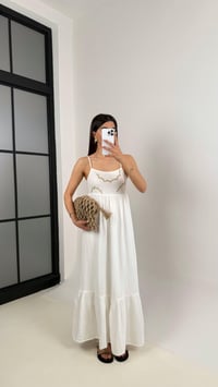Beyaz Nakışlı Ayarlanabilir Askılı Astarlı Müslin Elbise Gaus00409GausELBİSEGU1001955