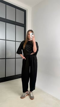 Siyah Bluz Beli Lastikli Pantolon Modal Kumaş Basic Takım GAUS-01132GAUSTAKIMGAUS-01132