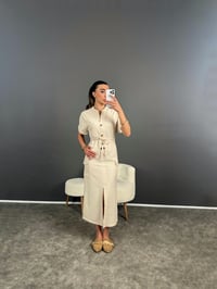 Arion Önden Yırtmaçlı Keten Elbise GausELBİSEGU004685