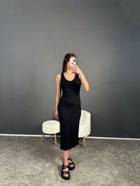 Siyah V Yaka Midi Boy Basic Elbise GausELBİSEGU007144