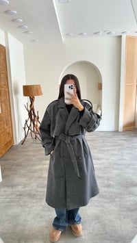 Antrasit Astarlı Kuşaklı Premium Kaşe Kaban GAUS-00505GAUSKABANGAUS-00505