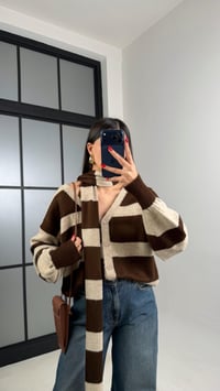 Kahve Şeritli Atkı Detaylı Triko Hırka GAUS-00920GAUSHIRKAGAUS-00920