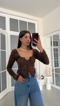 Acı Kahve Dantel Detaylı Premium Korse Bluz GAUS-02281GAUSBLUZGAUS-02281