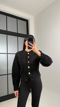 Siyah Gold Düğmeli Belden Oturtma Kaşe Ceket GAUS-00849GAUSCEKETGAUS-00849