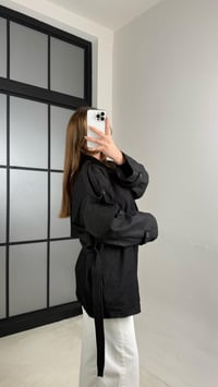 Füme Düğmeli Kuşaklı Denim Trençkot GAUS-00983GAUSTRENÇKOTGAUS-00983