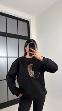 Siyah Leopar Nakışlı Şardonlu Sweatshirt GAUS-00796GAUSSweatshirtGAUS-00796