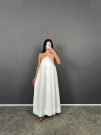 Jany Beyaz Boyundan Bağlamalı İncili Poplin ElbiseGausELBİSEGU008785