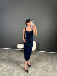 Monia Mavi Jean Yırtmaçlı Kalem Elbise GausELBİSEGU004546