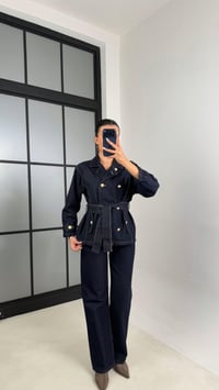 Lacivert Gold Düğmeli Cepli Kuşaklı Ceket Pantolon Denim Takım GAUS-00587GAUSSuitsGAUS-00587