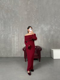 Nancy Bordo Kayık Yaka Triko Tasarım ElbiseGausELBİSEGU100596