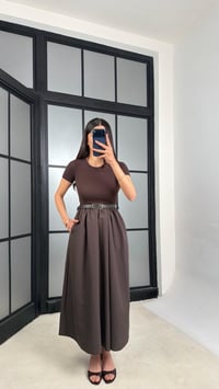 Acı Kahve Kısa Kol Beli Lastikli Kemerli Elbise GAUS-01246GAUSELBİSEGAUS-01246