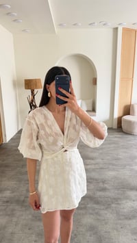 Ekru Transparan Fisto Detaylı Mini Elbise GAUS-01563GAUSELBİSEGAUS-01563