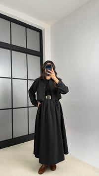 Siyah Gömlek Kemerli İthal Kumaş Elbise İkili Takım GAUS-01156GAUSTAKIMGAUS-01156