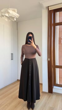 Acı Kahve Düğmeli Kumaş Etek GAUS-00616GAUSETEKGAUS-00616