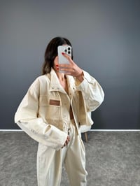 Gabardin Bej Baskılı Oversize Ceket GausCEKETGU004377