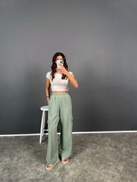 Mentha Mint Yeşili Kargo Cepli Keten PantolonGausPANTOLONGU008349