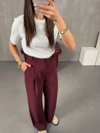 Layra Bordo Yandan Düğme Detaylı Kumaş PantolonGausPANTOLONGU100329