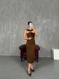 Kahve Göğüs Gold Toka Detaylı Tasarım Elbise Gaus00122GausELBİSEGU1001277