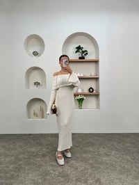 Nancy Ekru Kayık Yaka Triko Tasarım ElbiseGausELBİSEGU00903679