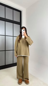Camel Tshirt Detaylı Kazak Beli Lastikli Pantolon İkili Triko Takım GAUS-00485GAUSTAKIMGAUS-00485