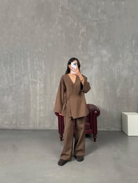 Rozali Kahve Gabardin Kimono İkili TakımGausTAKIMGU100560