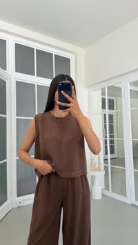 Kahve Bluz Beli Lastikli Pantolon Yıkamalı Tencel Takım GAUS-01795GAUSSuitsGAUS-01795