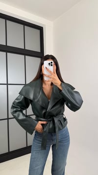 Haki Deri Astarlı Kemerli Ceket GAUS-00338GAUS السترات  GAUS-00338