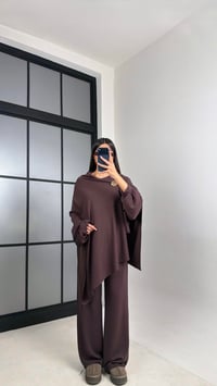 Acı Kahve Gold Tokalı Pelerin Bluz Beli Lastikli Pantolon Modal Kumaş Takım GAUS-00871GAUSTAKIMGAUS-00871