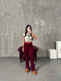 Lefko Bordo ZR Model Çımalı İspanyol Paça PantolonGausPANTOLONGU00904196