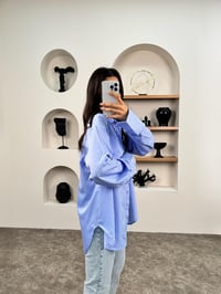 Lesa Mavi ZR Model Çizgili Oversize GömlekGausGÖMLEKGU009016