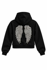 Siyah Kanat İşlemeli Kapüşonlu Sweatshirt GAUS-02052GAUSSweatshirtGAUS-02052