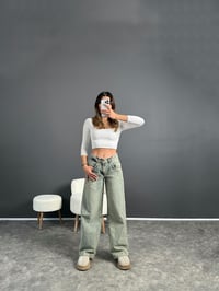 GR Orta Bel Yeşil Eskitme Jean GausDENİM PANTOLONGU002774