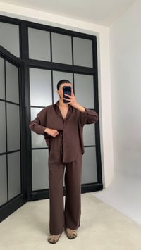 Kahve MD Muadil Gömlek Beli Lastikli Pantolon Tencel Takım GAUS-01278GAUSSuitsGAUS-01278