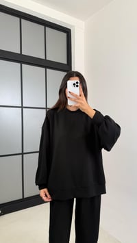 Siyah Uzun Kol Kazak Beli Lastikli Pantolon İkili Modal Kumaş Takım GAUS-00135GAUSSuitsGAUS-00135