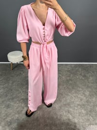 Maila Pembe Keten Crop İkili TakımGausTAKIMGU008470