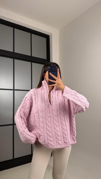 Lila Fermuarlı Saç Örgülü Kazak GAUS-00855GAUSKAZAKGAUS-00855