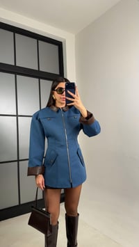 Mavi Deri Yaka Detaylı Astarlı Vatkalı Premium Ceket gaus-01027GAUSCEKETgaus-01027