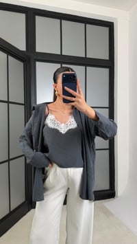 Antrasit Dantel Detaylı Birleşik Atlet Gömlek İkili Tencel Gömlek  GAUS-01181GAUSTAKIMGAUS-01181