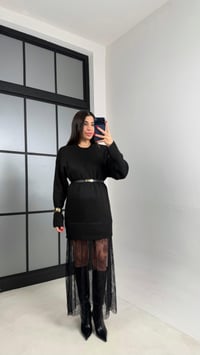 Siyah Dantel Detaylı Triko Elbise GAUS-001037GAUSELBİSEGAUS-001037