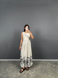 Miss Taş Sıfır Kol Desenli Fermuarlı Keten ElbiseGausELBİSEGU008734