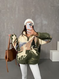 Glise Geyik Desenli Oysh Muadil Peluş SweatGausSWEATSHIRTGU10097