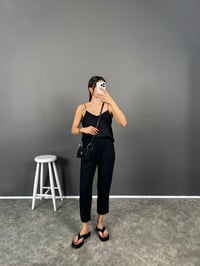 Cornu Siyah İp Askılı Bluz Keten İkili TakımGausTAKIMGU008220