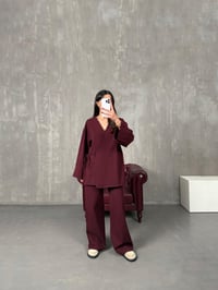 Rozali Bordo Gabardin Kimono İkili TakımGausTAKIMGU100562