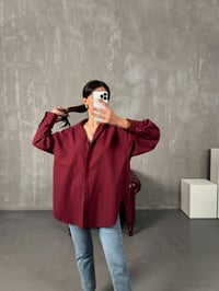 Rese Bordo Basic Gizli Düğmeli Oversize GömlekGausGÖMLEKGU00904121