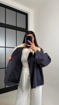 Lacivert Yaka Kürk Detaylı Astarlı Trençkot GAUS-00660GAUSTRENÇKOTGAUS-00660