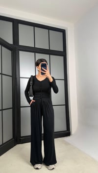 Siyah Düğmeli Bluz Beli Lastikli Eşofman Kaşmir Dokulu Takım GAUS-01333GAUSSuitsGAUS-01333