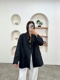 Anna Siyah Lacivert Çizgili Astarlı Blazer CeketGausCEKETGU00903617